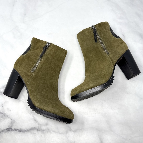 Dolce Vita Suede Quilted Moto Panel Zip Block Heel Ankle Booties Boots Green 10 - Picture 1 of 13